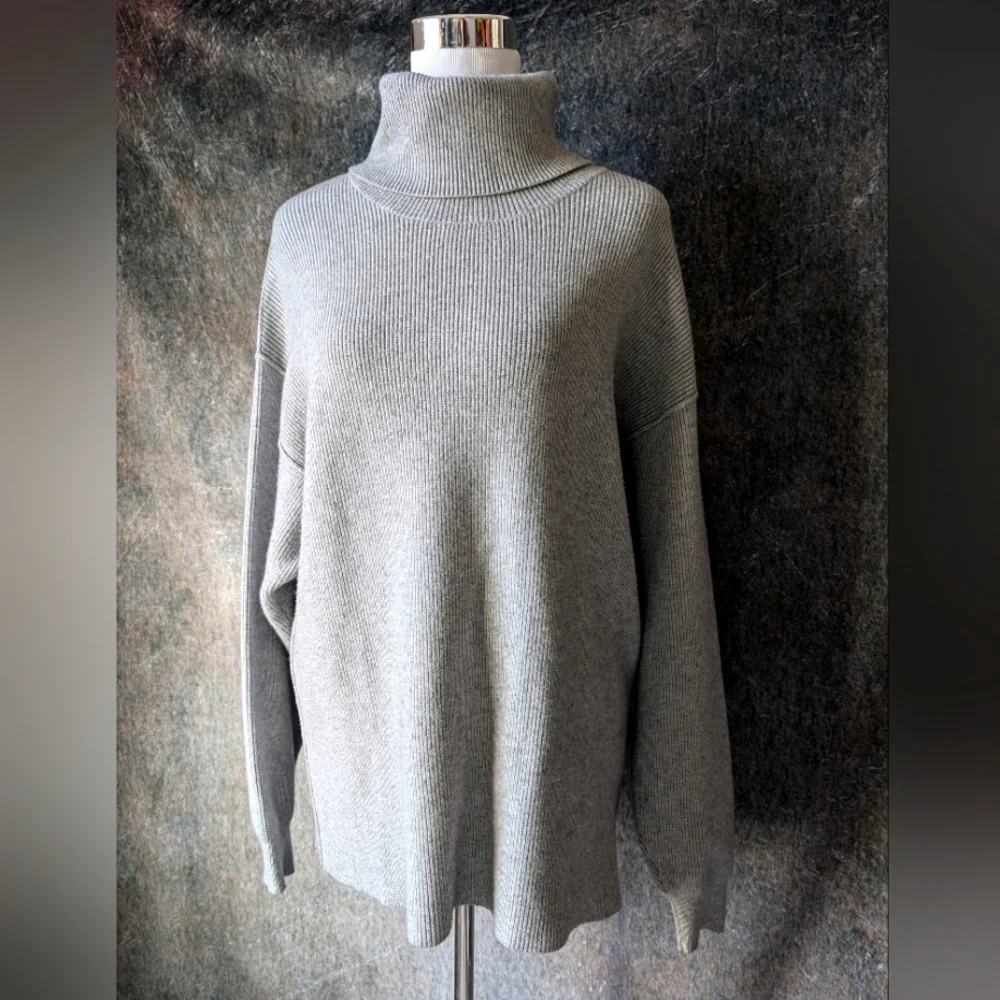 Free People Oversized Grey Neutral Turtleneck Sweater